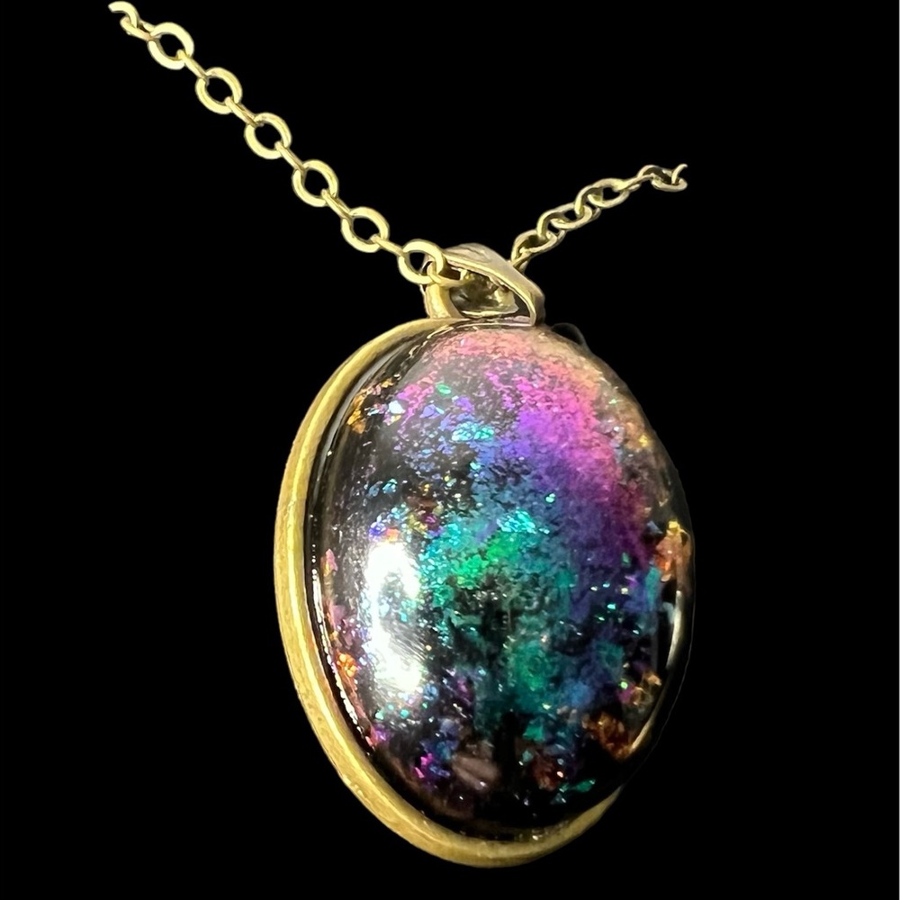 “Oil Slick” … Handmade epoxy resin necklace.